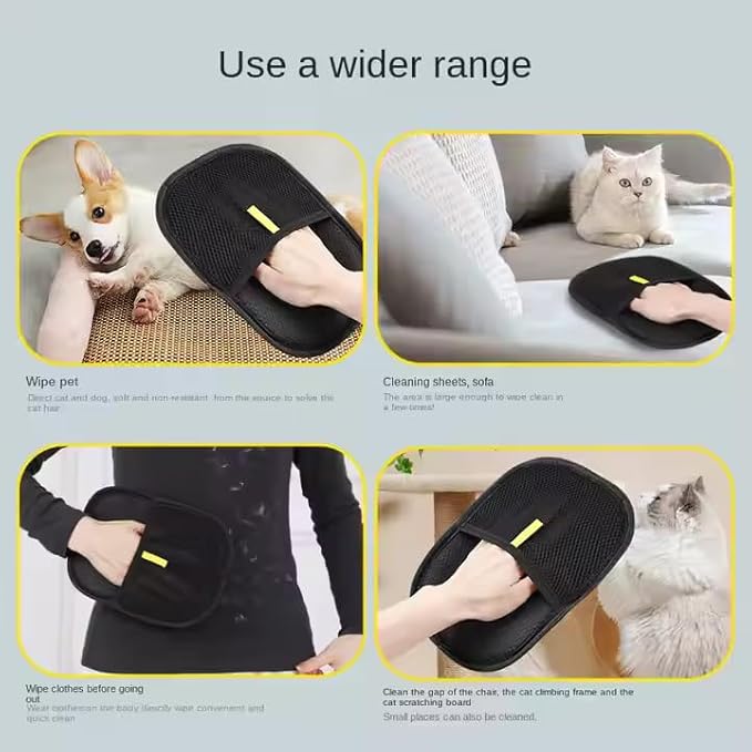Pet Hair Removal Gloves for Cats & Dogs, Pack of 4 (2 Blue + 2 Black), Reusable Pet Grooming & Deshedding Tool for Dog & Cat Fur