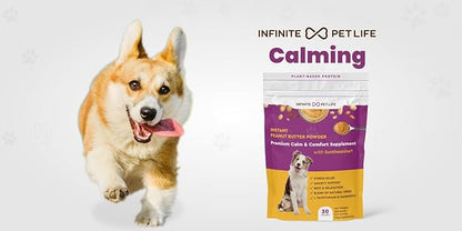 Infinite Pet Life Premium Calm & Comfort Peanut Butter Powder for Dogs- Anxiety Relief | Real Peanut Butter | 12.7 oz | Fireworks, Thunder, Stress