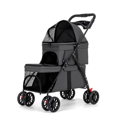 YYW Double Pet Stroller for Dogs and Cats, One-Hand Foldable Dog Stroller with Cup Holder