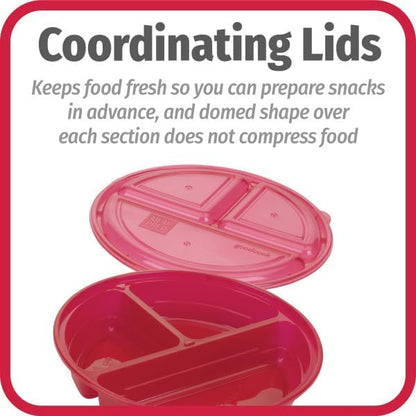 GoodCook Meal Prep Containers Set Microwave & Dishwasher-Safe Round Food Organizers with Labeled Compartments BPA-Free Food Storage Set with Snap Shut Lids Portion Control, 10-Pieces, Red (Pack of 4)