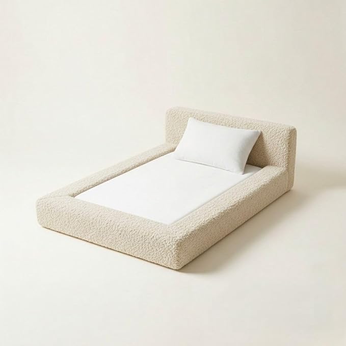 Mini Cloud Bed - Removable and Washable Covers - Toddler Baby Pet Dog Cat Nursery - Upholstered Minimalist Modern Luxury (Cream Boucle, Medium)