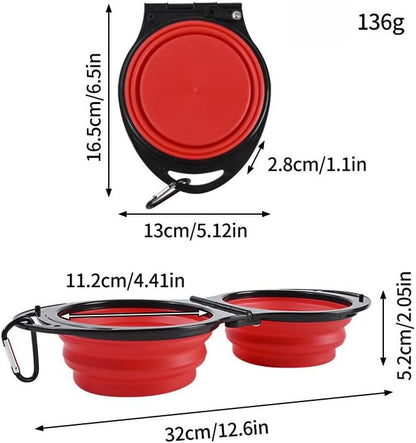 2-in-1 Collapsible Dog Bowls Foldable Pet Food & Water Bowl Silicone Feeding Dish for Traveling,Camping,Walking,Hiking (Blue)