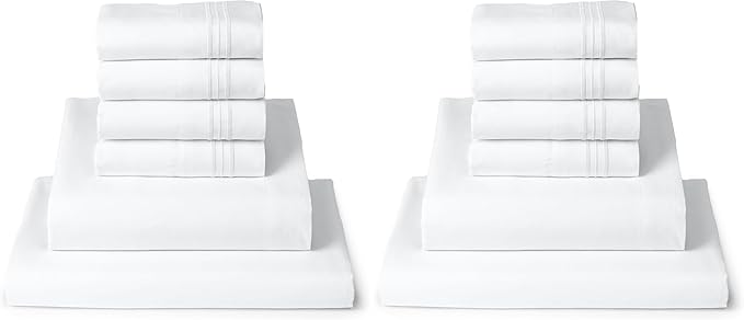 Mellanni Queen Sheet Set - 6-Piece Iconic Collection Bedding, (Including 4 Pillowcases), 16-Inch Deep Pocket, Easy Care, Extra Soft, Cooling Sheets, Brushed Microfiber - White (Pack of 2)