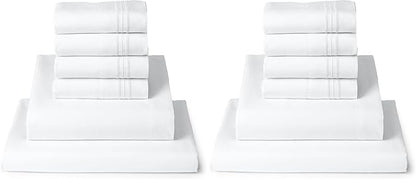 Mellanni Queen Sheet Set - 6-Piece Iconic Collection Bedding, (Including 4 Pillowcases), 16-Inch Deep Pocket, Easy Care, Extra Soft, Cooling Sheets, Brushed Microfiber - White (Pack of 2)