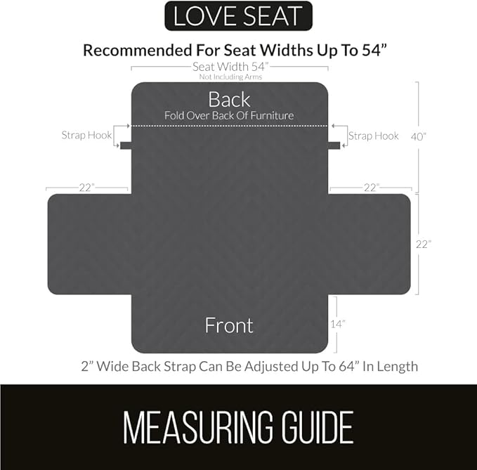 Sofa Shield Couch Loveseat Covers for Dogs, Reversible Furniture Protector with Strap, Stain and Tear Resistant Cushion Cover, 54 inch Seat, Machine Washable Slipcover Pets, Cats, Light Gray Charcoal