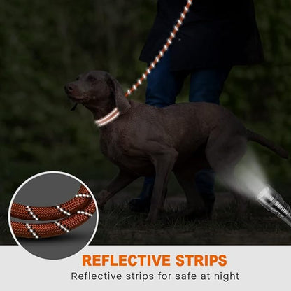Taglory Rope Dog Leash 6 FT with Comfortable Padded Handle, Highly Reflective Threads Leash and Anti-Tangle Clip for Walking Medium Large Dogs, 1/2 inch, Orange