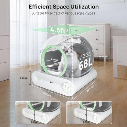 Self Cleaning Litter Box, 2026 Upgraded Automatic Cat Litter Box, Includes 2 roll Liners, 65L+9L Large Capacity Box Robot, Suitable for Medium Cats and Kittens, APP Control - Green