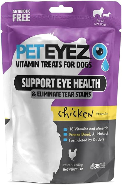 PetEyez Tear Stain Remover Vitamin Treats for Dogs - Support Eye Health & Reduce Itching & Tear Stain Buildup - 100% Natural Dog Treats with Superfoods, Antioxidants & Nutrients - Chicken - 1oz