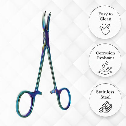 HTI Dog CAT PET Hair Puller Remover Stainless Steel Hemostat Locking Forceps 5.5" Curved Full Serrated (Multicolor)