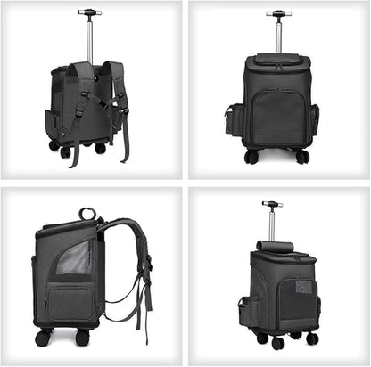 Wheeled Pet Carrier Backpack Pet Stroller, Travel Carrier, Car Seat for Small Dogs Cats Puppies, Comfort Cat Backpack Removable Rolling Wheels – Mesh Ventilation Windows (Black)