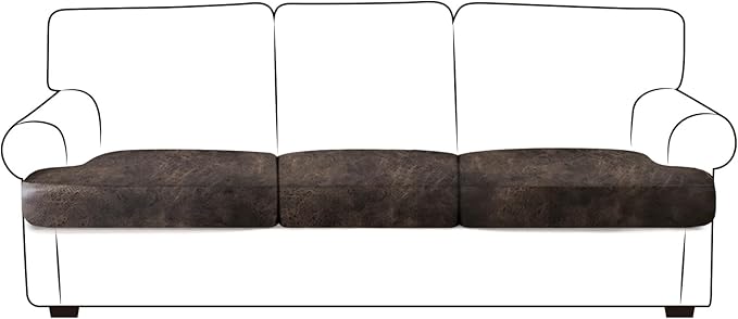 ANARACHON Leather Look Couch Cushion Covers Sofa Seat Slipcovers Sets Couches Furniture Protector for Sectional Armchair Loveseat Pets Kids Stretch Spandex Fabric (3 T-Cushion Sofa, Brown)
