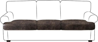 ANARACHON Leather Look Couch Cushion Covers Sofa Seat Slipcovers Sets Couches Furniture Protector for Sectional Armchair Loveseat Pets Kids Stretch Spandex Fabric (3 T-Cushion Sofa, Brown)
