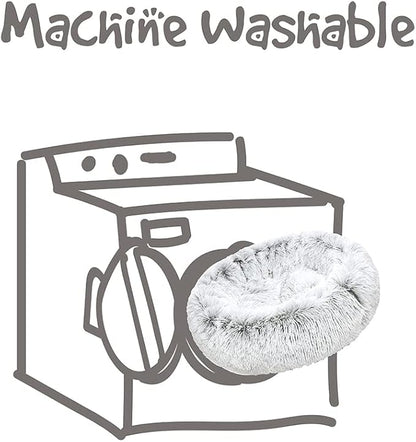 Friends Forever Donut Dog Bed Faux Fur Fluffy Calming Sofa For Large Dogs, Soft & Plush Anti Anxiety Pet Couch For Dogs, Machine Washable Coco Pet Bed with Non-Slip Bottom, 36"x36"x8" Ivory