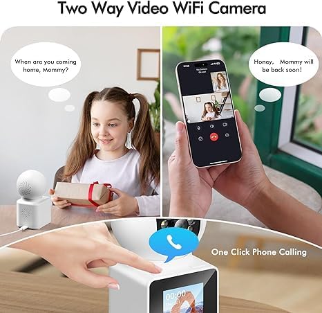Home Two Way Video Camera, 2.4" Indoor 2K Cameras for Baby & Elderly Care, Pet/Dog/Cat Cam, AI Siren Security, Night Vision, Phone App, 2.4Ghz WiFi Only