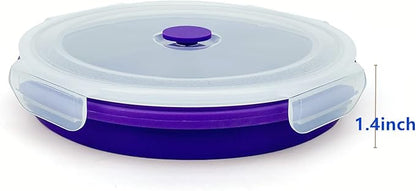1200ml Large Camping Bowl with Foldable Spoon, Collapsible Bowl With Lid, Silicone Bento Box, For Travel Camping Meal Prep & Food Storage, Microwave Dishwasher Safe, Purple