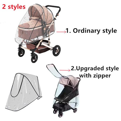 Unisize Pet Stroller Rain Cover - Foldable Clear Protection for Snow, Wind & Rain, Suitable for Various Stroller Models