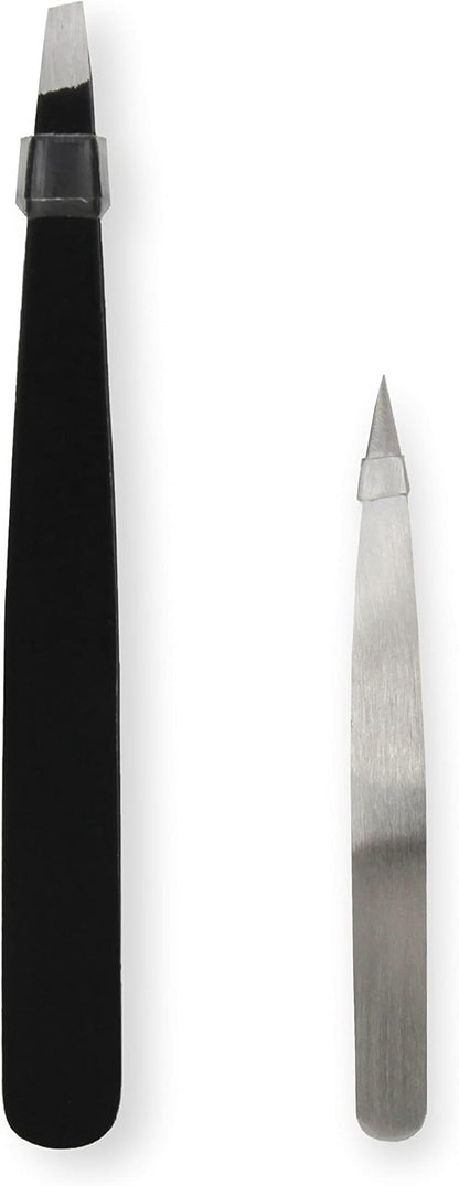 Amazon Basics 4-Piece Eyebrow Grooming Kit with Scissors, Tweezers, Spoolie Brush for Shaping at Home, Black