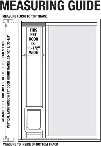 Ideal Pet Products Aluminum Vertical Sash Window Pet Door, Adjustable Sizes to Fit Window Heights from 32-1/2" to 35-1/8”, Chubby Kat 7-1/2” x 10-1/2” Flap Size