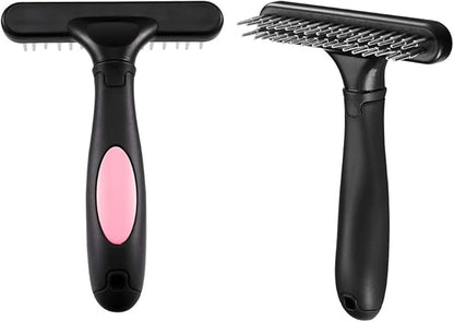Pet Grooming Rake - Double Row Pins Shedding and Dematting Undercoat Rake Comb for Dogs, Cats, Matted, Short, Long Hair Coats - Safe Grooming & Deshedding Brush - Comb Out Mats & Tangles Easily