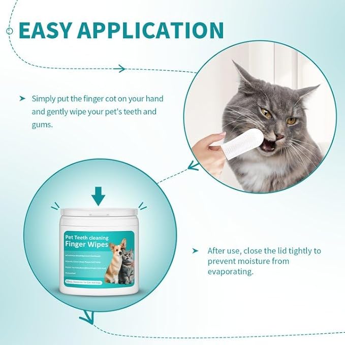 PITHER Dog Teeth Cleaning Wipes, Pet Dental Finger Wipes for Dogs & Cats Disposable Gentle Dog Teeth Cleaning Pads Tooth Brushing Kit Freshen Bad Breath Remove Plaque & Tartar Buildup 50 Counts