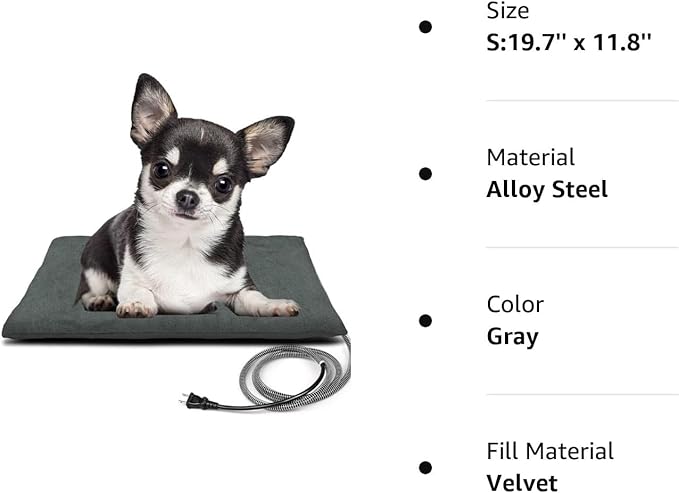 PETNF Outdoor Pet Heating Pad for Cat Dog, Heated Cat Mat Dog Mat with Auto Temperature, Pet Warming Pad Heated Cats Dogs House Cat Bed (S: 19.7'' x 11.8'', Gray)