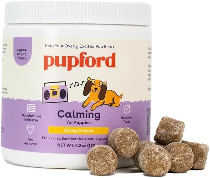 Pupford Calm Dog Supplement, Natural Calming Chews for Dogs with Anxiety, Supports Relaxation & Emotional Regulation, No Melatonin, String Cheese Flavor (60 Soft Chews)
