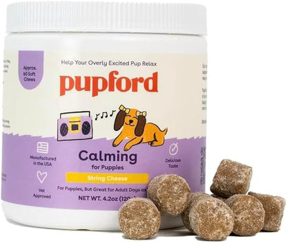 Pupford Calm Dog Supplement, Natural Calming Chews for Dogs with Anxiety, Supports Relaxation & Emotional Regulation, No Melatonin, String Cheese Flavor (60 Soft Chews)