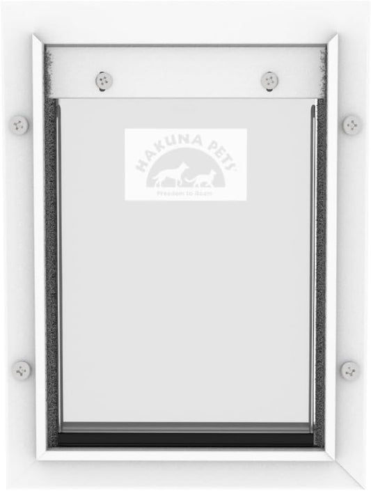 Hakuna Pets Deluxe Aluminum Pet, Cat and Dog Door with 2-Way Locking Panel for Screens, Doors and Walls up to 2.8" Thick, Small, White