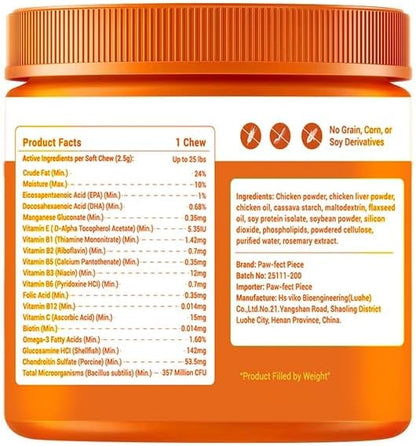 Paw-FECT Piece 8-in-1 Natural Dog Multivitamin Chews, Dog Supplement for Hips & Joints, Skin & Coats, Digestion, Immune Support, Omega 3, Anitoxidents, for All Ages and Breeds, Chicken-120 Count