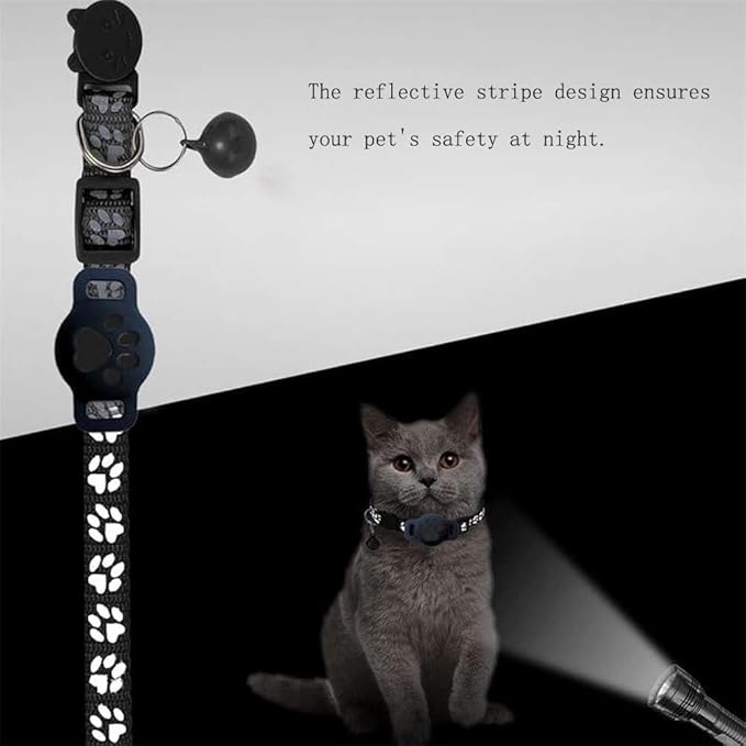 GPS Pet Tracker Collar for Cats & Small Dogs, Lightweight & Waterproof with Safety Buckle, Anti-Loss Tracking, Adjustable Reflective Collar with Bell (iOS, Black, 19-26cm)