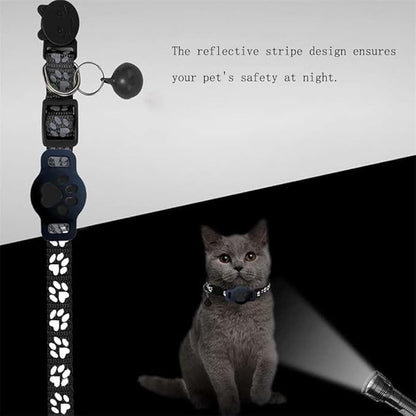 GPS Pet Tracker Collar for Cats & Small Dogs, Lightweight & Waterproof with Safety Buckle, Anti-Loss Tracking, Adjustable Reflective Collar with Bell (iOS, Black, 19-26cm)