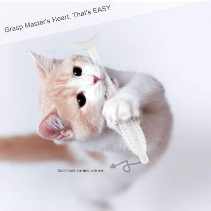 Arinda Silicone Fish Shape Cat Toothbrush Teething Toy with Catnip Pet Toys