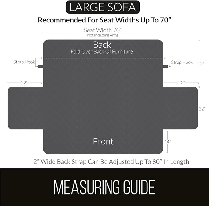 Sofa Shield Couch Slip Covers for Dogs, Reversible Furniture Protector with Strap, Stain and Tear Resistant Cushion Cover, 70 inch Seat, Machine Washable Slipcover Pets, Cats, Light Gray Charcoal