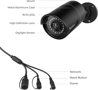 REOLINK 5MP Security PoE Camera, Surveillance Outdoor Indoor, Human/Vehicle/Pet Detection, 100ft IR Night Vision, Work with Smart Home, Support 512GB SD Card, Time-Lapse, RLC-510A(Black)