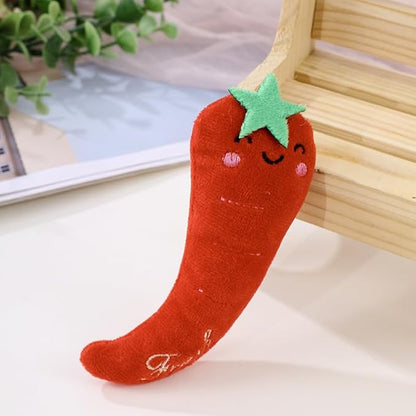Red Cat Catnip Toys Cat Mint Toys Dog Kitten Chew Toy Funny Indoor Farm Theme Vegetable Shaped Cute Teeth Bite Toys Pet Supplies(Chili)，Toys，Catnip Toys