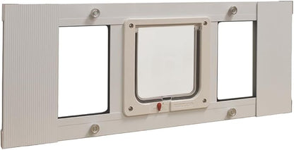 Ideal Pet Products Aluminum Sash Window Pet Door, Adjustable to Fit Window Widths from 27" to 32", Cat Flap 6-1/4” x 6-1/4” Flap Size
