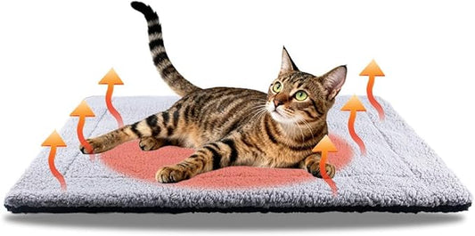 AIO Self-Warming Cat Bed Pad Advanced Extra Warm Thermal Pet Pad for Indoor Outdoor Pets with Removable Cover Outdoor Pet Houses Washable Non Electric Self Heating Cat Bed Grey 16.96 * 22.05in