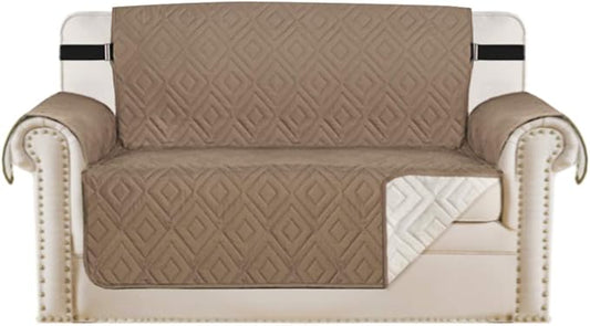 H.VERSAILTEX Reversible Loveseat Cover Furniture Protector Anti-Slip Water Resistant 2" Elastic Straps Couch Covers Pets Fit Sitting Width Up to 54"(Oversized Loveseat: 75" x 98", Taupe Brown/Beige)