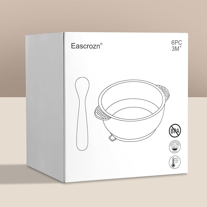 Eascrozn Silicone Baby Feeding Set, 3 Pack Baby Bowls with Suction and 3 Pack Baby Spoons for Babies Toddlers Kids, BPA Free, Baby Utensils Feeding Supplies, Microwave and Dishwasher Safe