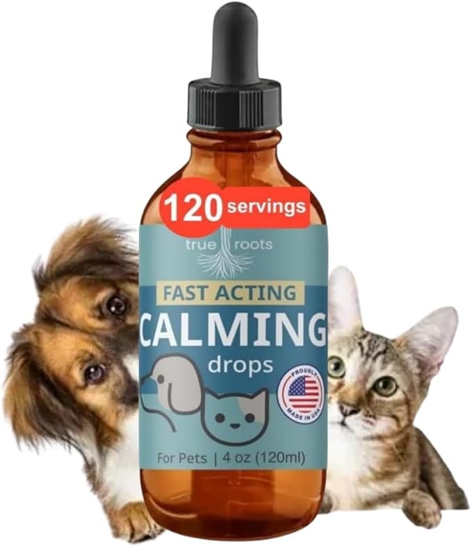 Dogs and Cats Calming Drops - Calmness and Pets Well-Being - 6 in 1 Formula with L-Theanine Valerian Lemon Balm Chamomille - 120 Servings - Made in USA - Bacon Flavor 4oz