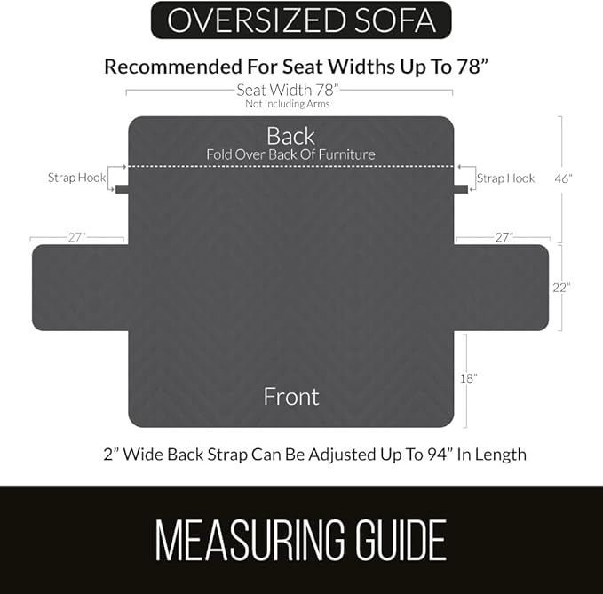 Sofa Shield Couch Slip Covers for Dogs, Reversible Furniture Protector with Strap, Stain and Tear Resistant Cushion Cover, 78 inch Seat, Machine Washable Slipcover Dog Pets Cats, Charcoal
