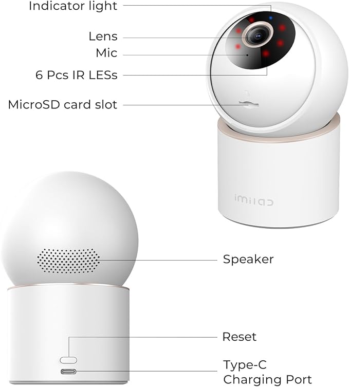 IMILAB C40 4K 8MP Indoor Security Camera, 360° Pan Tilt Pet/Baby/Kid Camera, Room Cam w/Human & Pet Tracking, Smoke Detection, Color Night Vision, 5G WiFi Plug-in Cam, Wall Mount, No Subscription