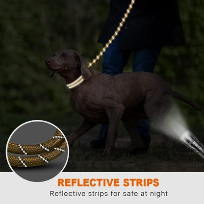 Taglory Rope Dog Leash 5 FT with Comfortable Padded Handle, Highly Reflective Threads Leash and Anti-Tangle Clip for Walking Medium Large Dogs, 1/2 inch, Yellow