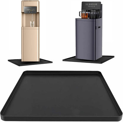 24x16x0.8 Inch Waterproof Water Cooler Mat with Raised Edge - Non-Slip Spill Drip Tray for Cooler Dispensers, Easy to Clean Mat for Floor & Countertop Protection in Kitchen, Office, Bedroom (Black)