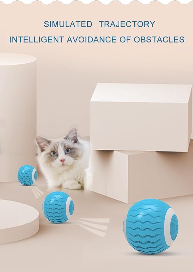 Cat Toys Interactive Spinning Ball, Automatic Rolling Smart for Cats Training, with Flashing LED Lights, and it’s USB Rechargeable. Food Grade Silicone Material. Blue
