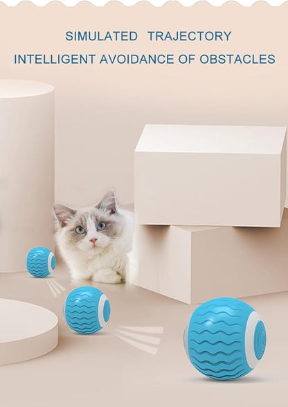 Cat Toys Interactive Spinning Ball, Automatic Rolling Smart for Cats Training, with Flashing LED Lights, and it’s USB Rechargeable. Food Grade Silicone Material. Blue