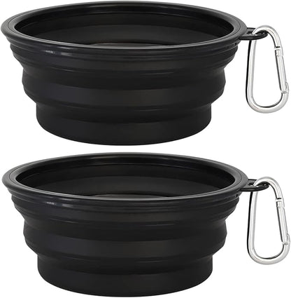 Kytely Large Collapsible Dog Bowls 2 Pack, 34oz Foldable Dog Travel Bowl, Portable Pet Water Food Bowl with Clasp, Pet Cat Feeding Cup Dish for Traveling, Walking, Hiking (Black+Black)