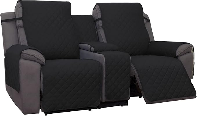 PureFit Water Resistant Reversible Loveseat Recliner Cover - Non Slip Furniture Protector for 2 Seat Recliner, Black/Beige