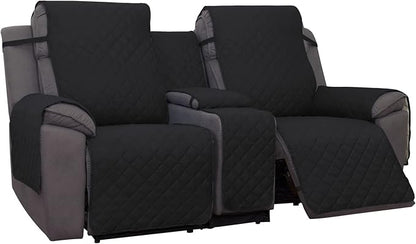 PureFit Water Resistant Reversible Loveseat Recliner Cover - Non Slip Furniture Protector for 2 Seat Recliner, Black/Beige