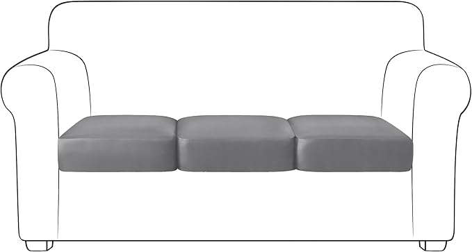 Yates Home PU Leather Couch Sofa Cushion Slipcover Water-Proof Elastic Chair Seat Covers Loveseat Slip Cover for Seater Replacement in Living Room (3 Piece Large Sofa Cushion Covers, Light Gray)